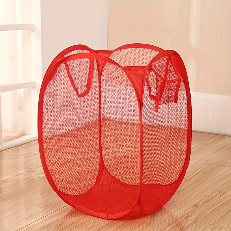 1pc Pop-Up Mesh Laundry Hamper with Ergonomic Handles - Foldable Fabric Storage Basket for Laundry Room, Living Room, Bathroom, Bedroom - High Capacity, No Padding, Black and Red Options, Laundry Accessory | Modern Laundry Basket | Durable Mesh Basket, Laundry Room Accessories, Laundry Baskets