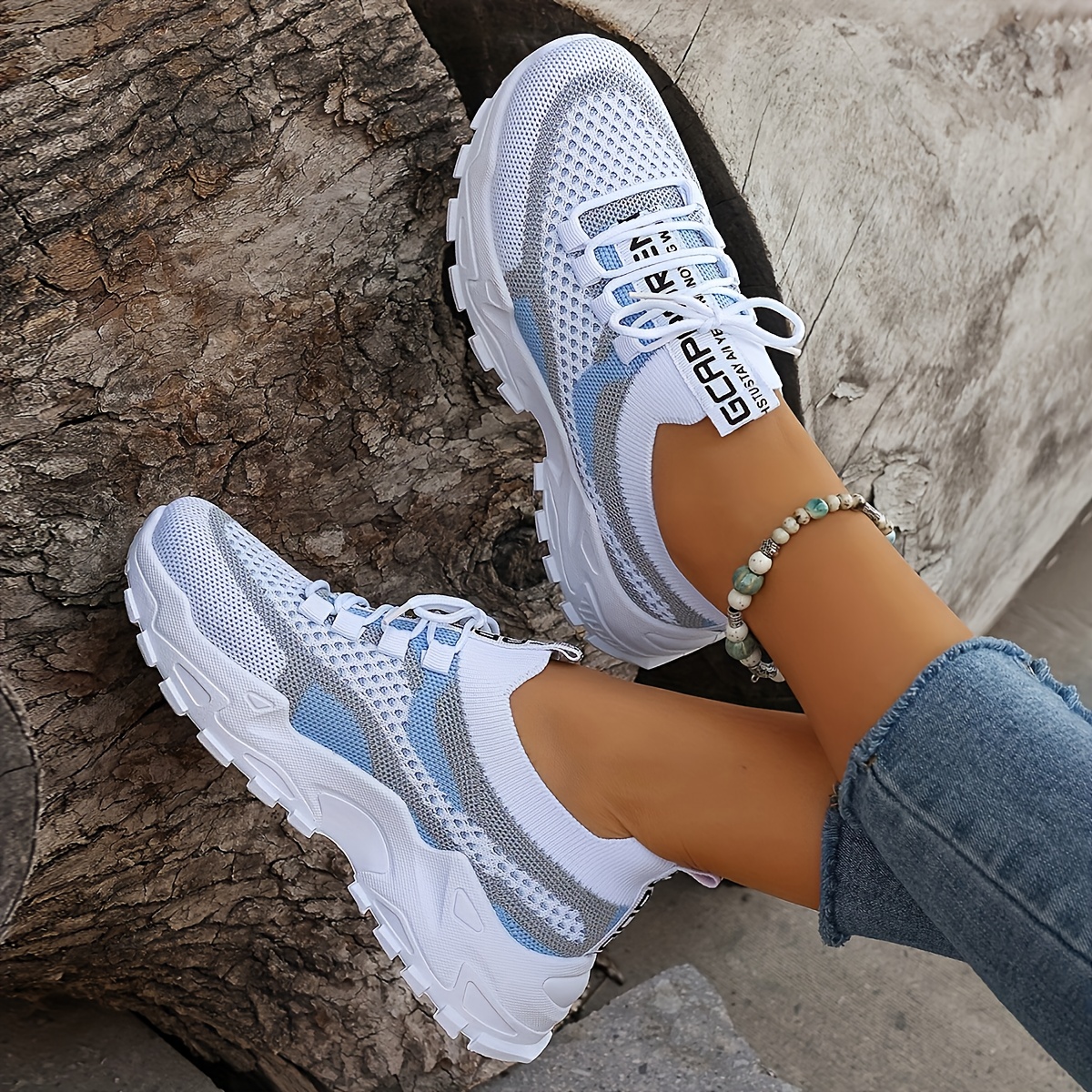 Women's Casual Thick-Sole Sneakers, Breathable Tennis Shoes with Laces for Outdoor Wear, Comfortable Low-Top Athletic Footwear