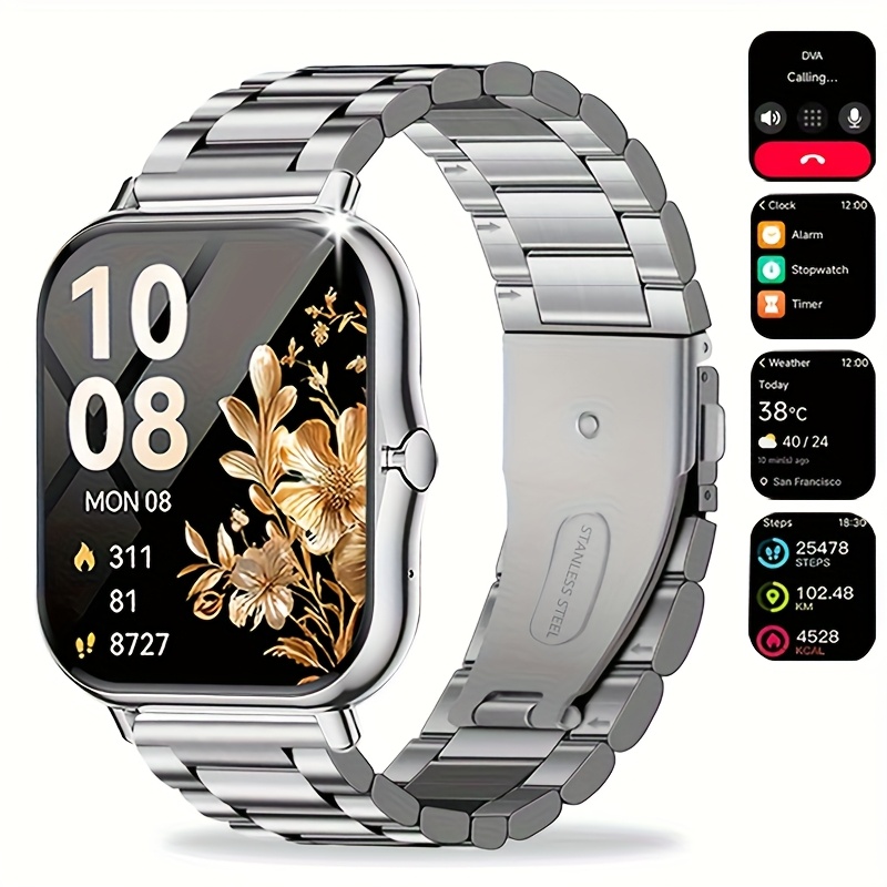 Unisex Smart Watch Compatible for Android/iPhone - Wireless Smartwatch with Touchscreen, Alloy Metal Case, 100+ Modes, Phone Calls, Compatible for iPhone & Android Systems - Ideal Smartwatch Gift for Men & Women