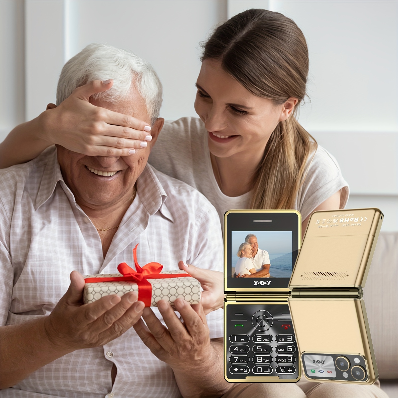 XGODY S200 Senior Mobile Phone Simple For Elderly, Basic Cell Phone With Large Buttons, Flip Phone, Unlocked Senior Mobile Phone With 2.4" Color Display | SOS Button | FM Radio |MicroSD Up To 128 GB Fat32 Torch |1300mAh Battery (Golden) With Case+Strap - Image 10