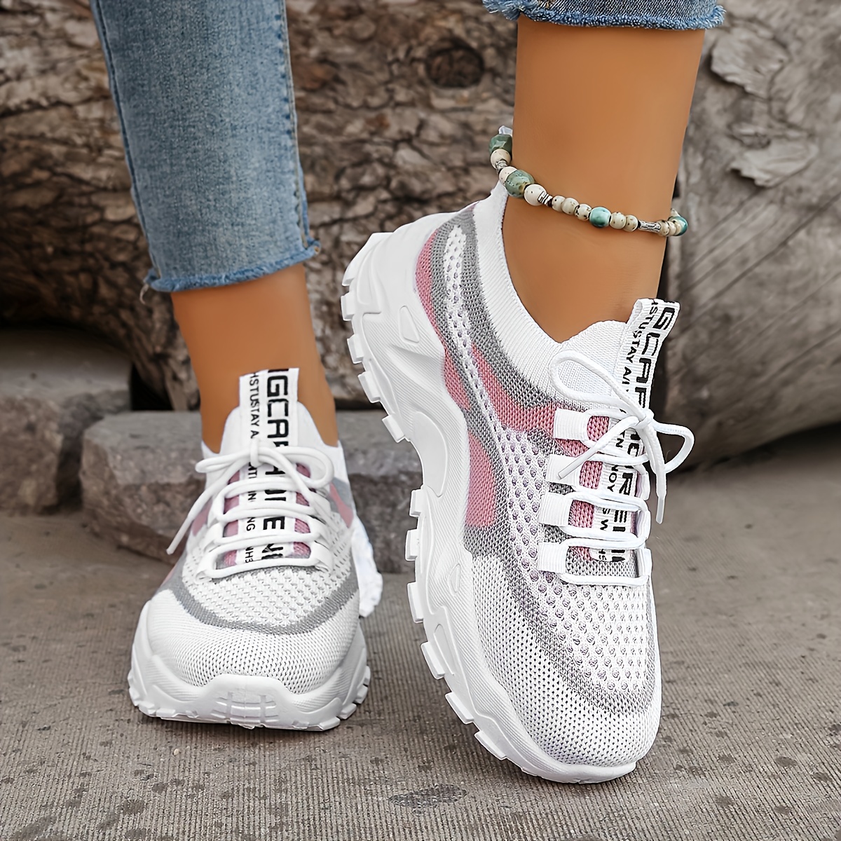 Women's Casual Thick-Sole Sneakers, Breathable Tennis Shoes with Laces for Outdoor Wear, Comfortable Low-Top Athletic Footwear