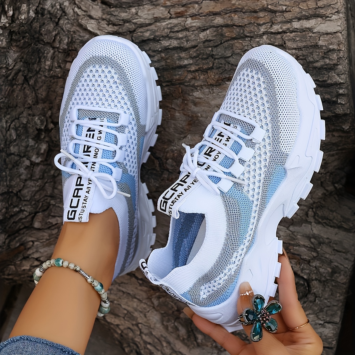 Women's Casual Thick-Sole Sneakers, Breathable Tennis Shoes with Laces for Outdoor Wear, Comfortable Low-Top Athletic Footwear