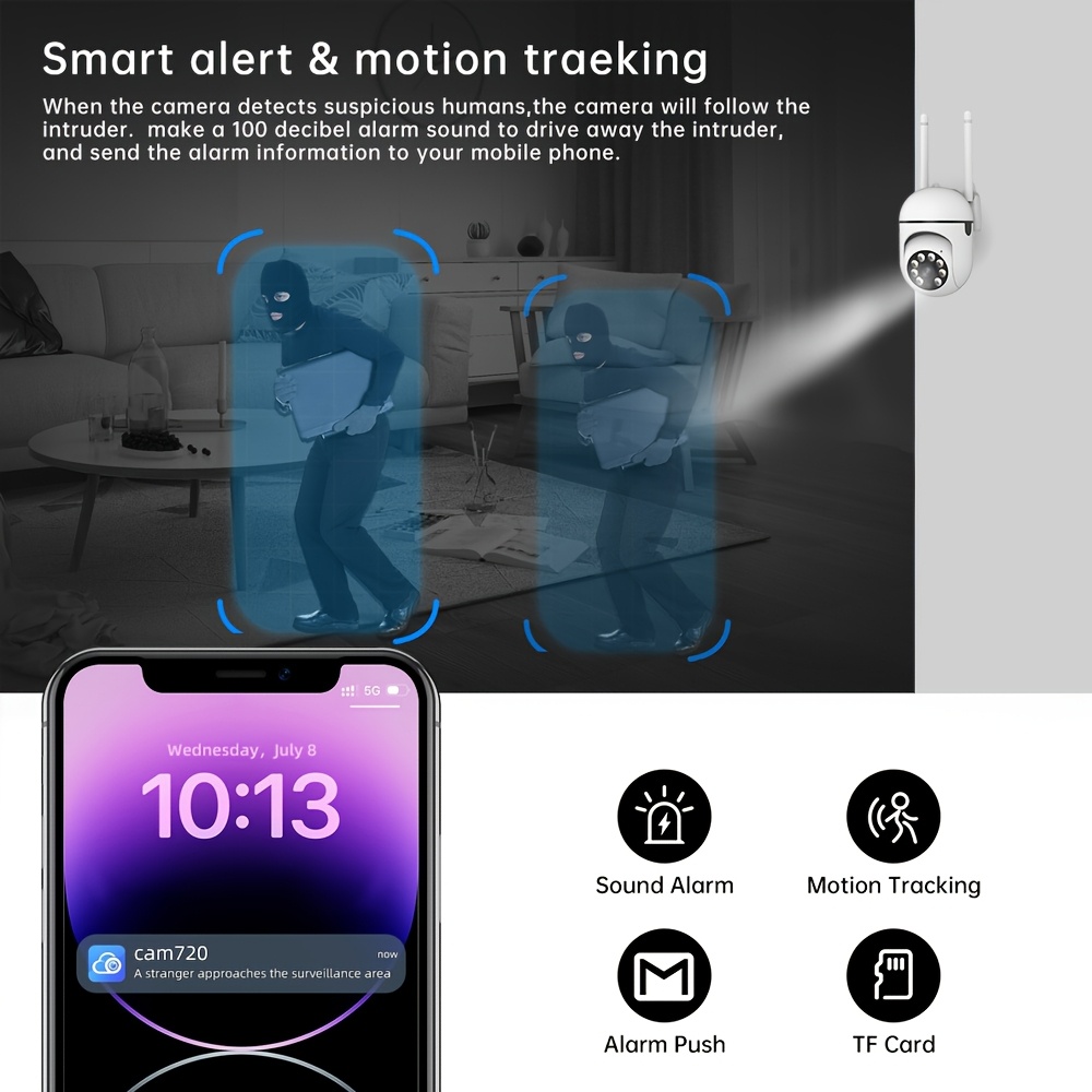 1pc Full-Color Night Vision Wireless WiFi Camera | 1080P Full HD, Dual-Use Indoor/Outdoor, 2-Way Audio, PTZ Technology, Smart Home Security, Motion Tracking, Suitable for Elderly and Pet Monitoring, Wall Hanging, Non