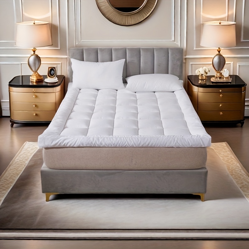 1Pc Hotel Quality Mattress Topper 10cm/ 4-Inch Deep Thick Plush Mattress Pad, Soft Bed Topper With Elastic Straps For Secure Fit, Single Double King Super All Sizes, White, Christmas Gift And Black Friday Items