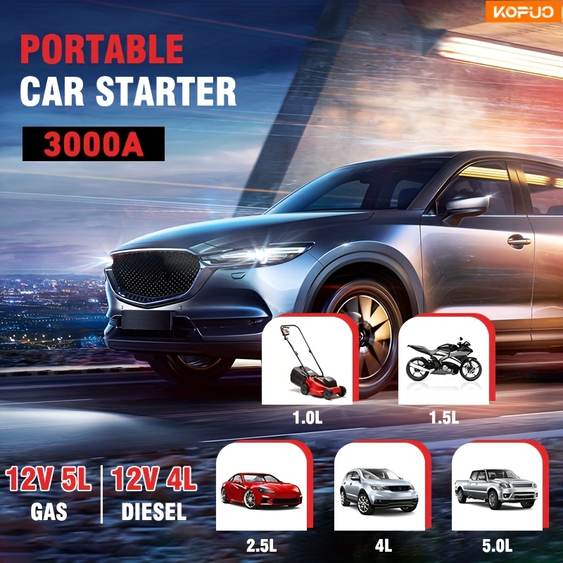 KOPUO 5000A Car Jump Starter (9.0L Gas/8.0L Diesel) Portable Device for Starting Vehicles, 12V Battery Booster with Safety Cables, Quick Charging Capabilities, Lights, Compact Design, Essential for Camping. - Image 12