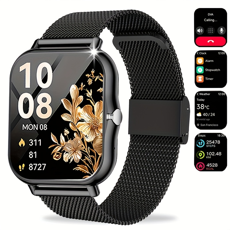 Unisex Smart Watch Compatible for Android/iPhone - Wireless Smartwatch with Touchscreen, Alloy Metal Case, 100+ Modes, Phone Calls, Compatible for iPhone & Android Systems - Ideal Smartwatch Gift for Men & Women