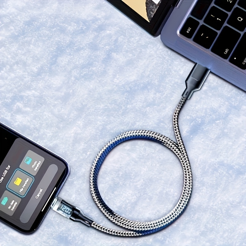 Fast Charging Transparent Dual Type-C Cable with Smart Display | Compatible with Huawei, Vivo, Apple, Samsung, 15PD, 120W Output, Glossy Finish