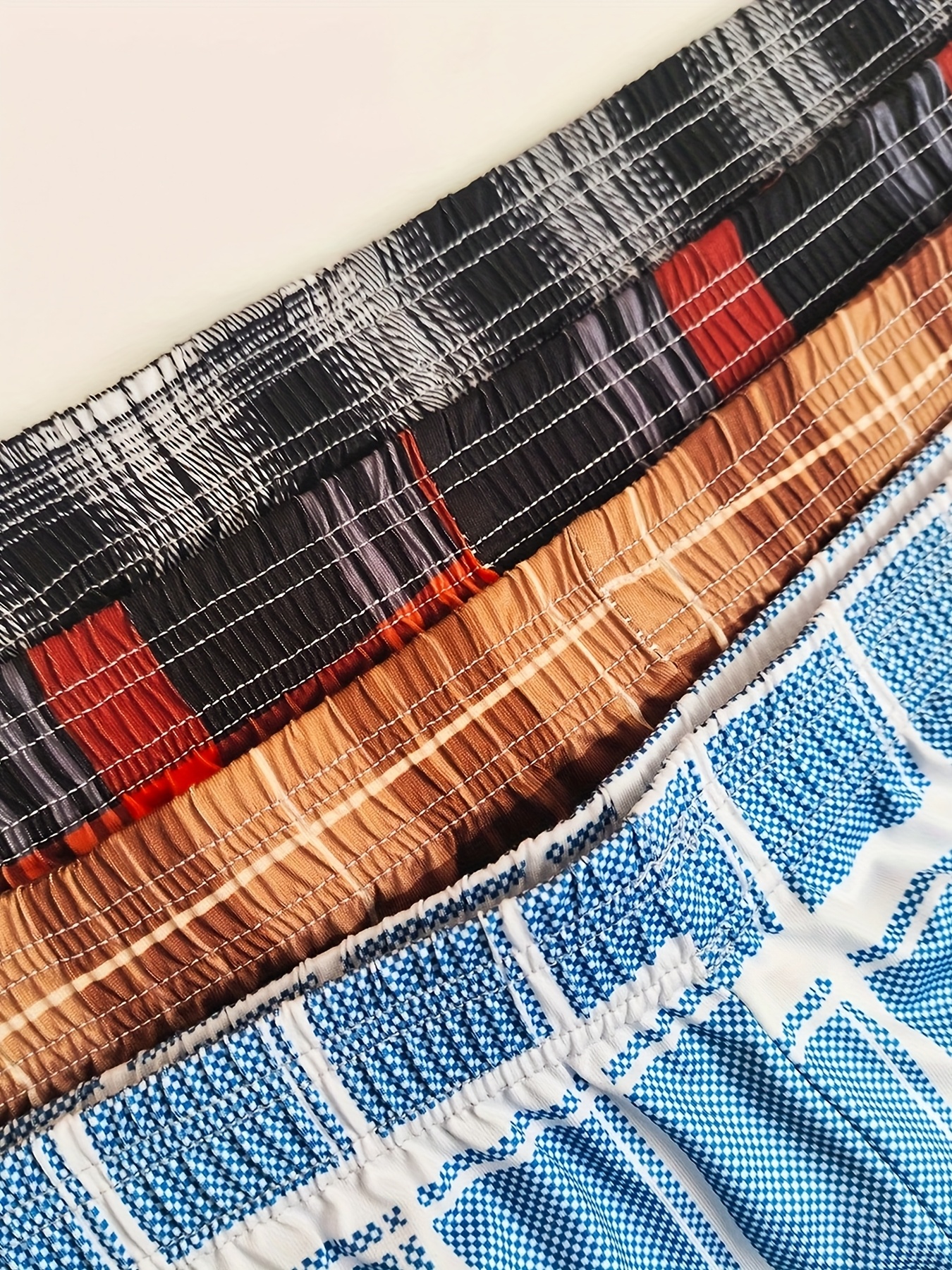 3pcs Men's Boxer Briefs - Loose Fit Stretchy Underwear Shorts, Multi-Color Plaid patterns (Brown/Black/Red, Blue/, Machine Washable Casual Everyday & Formal Pants Alternatives, Boxer Shorts, Comfortable Clothing, Classic Boxers Design, Highquality