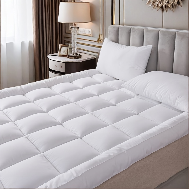 1Pc Hotel Quality Mattress Topper 10cm/ 4-Inch Deep Thick Plush Mattress Pad, Soft Bed Topper With Elastic Straps For Secure Fit, Single Double King Super All Sizes, White, Christmas Gift And Black Friday Items