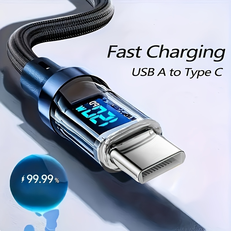 Fast Charging Transparent Dual Type-C Cable with Smart Display | Compatible with Huawei, Vivo, Apple, Samsung, 15PD, 120W Output, Glossy Finish
