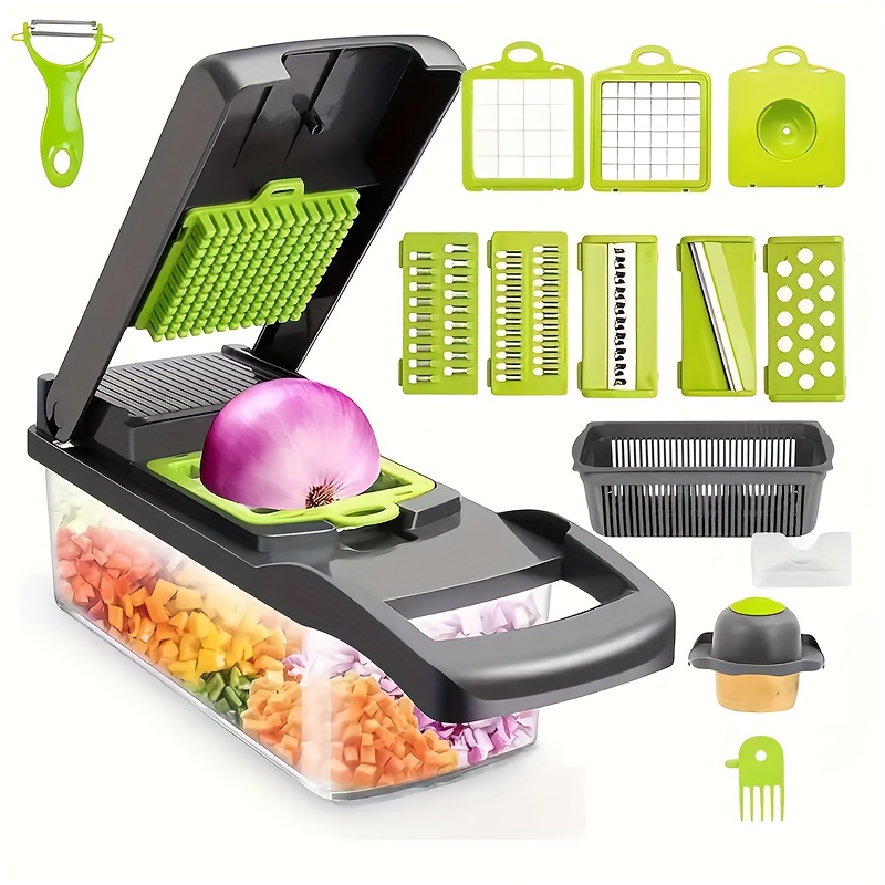16-In-1 Pukamam Chopper Set | 16-In-1 Multi-Purpose ABS Vegetable Chopper | Semi-Automatic Fruit Cutter, Manual Food Grater, Onion Chopper, Potato Shredder | Essential Kitchen Tools
