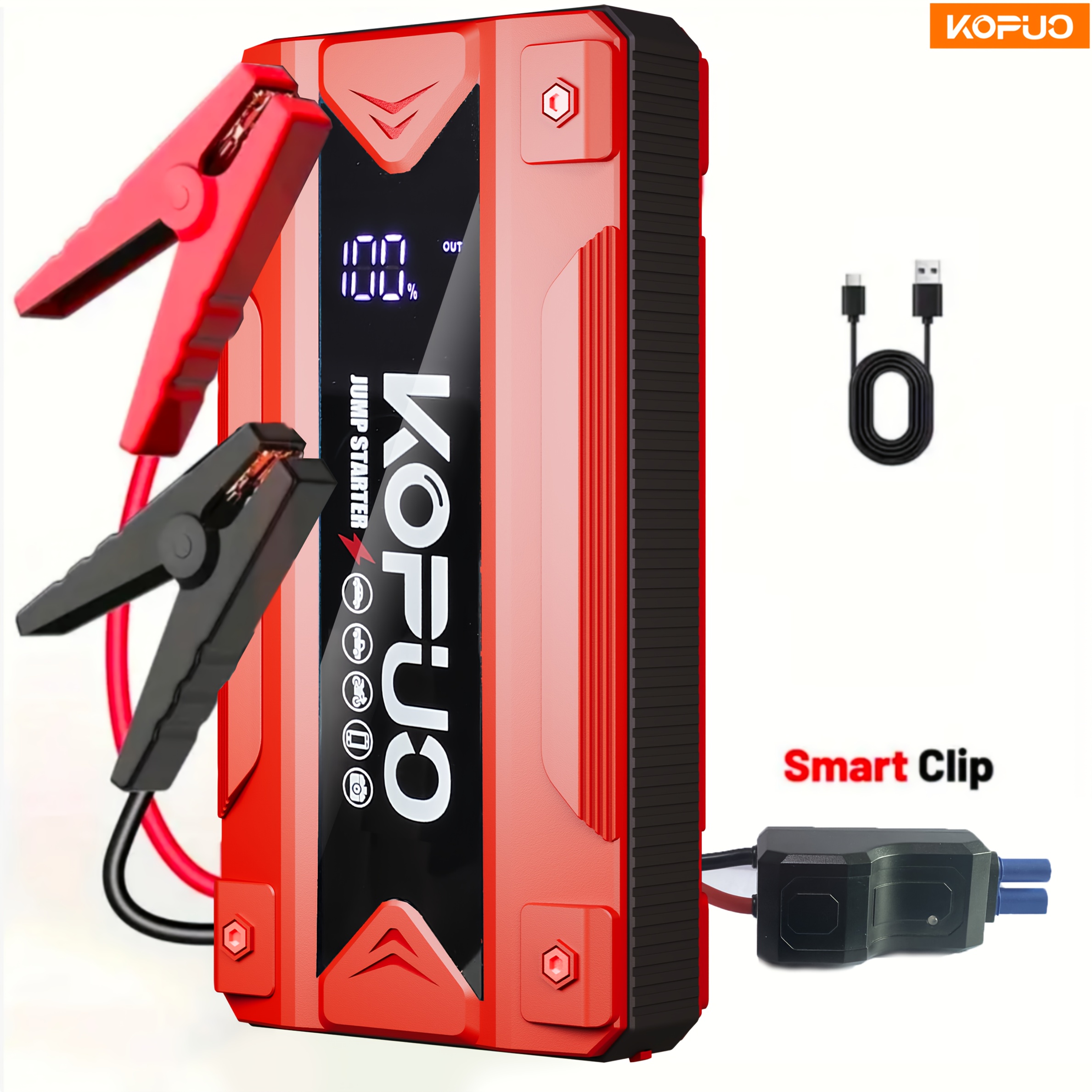 KOPUO 5000A Car Jump Starter (9.0L Gas/8.0L Diesel) Portable Device for Starting Vehicles, 12V Battery Booster with Safety Cables, Quick Charging Capabilities, Lights, Compact Design, Essential for Camping. - Image 7