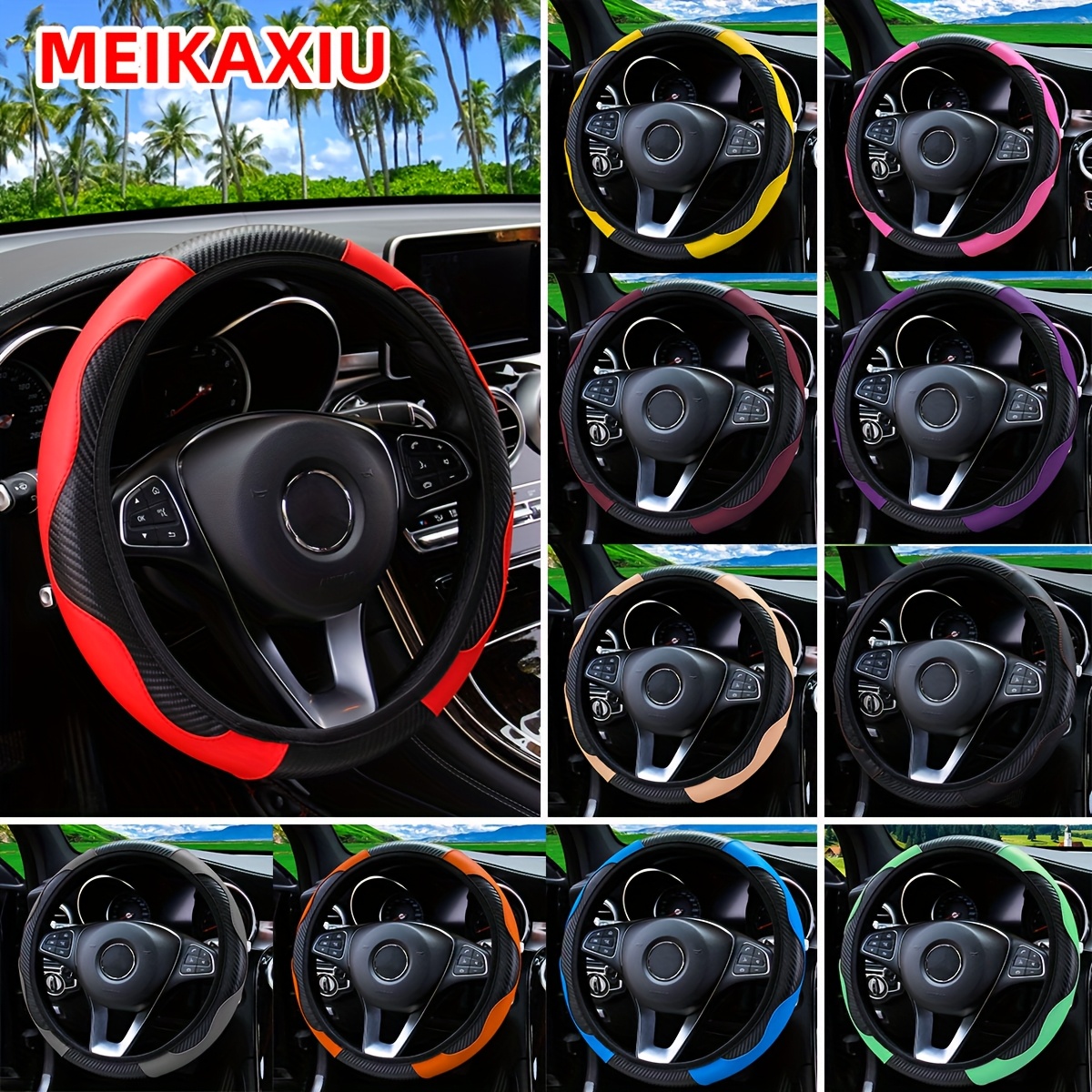 Carbon Fiber Non-Slip Car Steering Wheel Cover, No Inner Circle, 37-38CM, Car Accessories