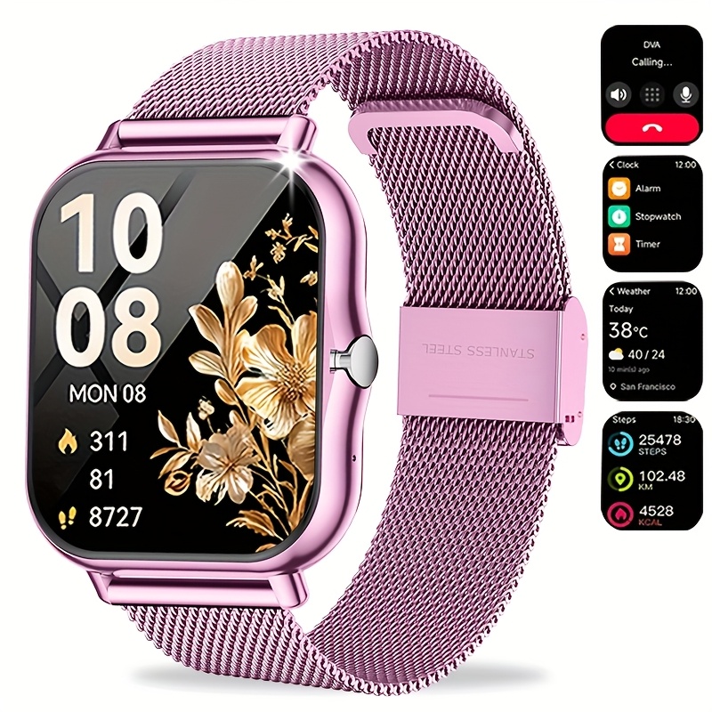 Unisex Smart Watch Compatible for Android/iPhone - Wireless Smartwatch with Touchscreen, Alloy Metal Case, 100+ Modes, Phone Calls, Compatible for iPhone & Android Systems - Ideal Smartwatch Gift for Men & Women