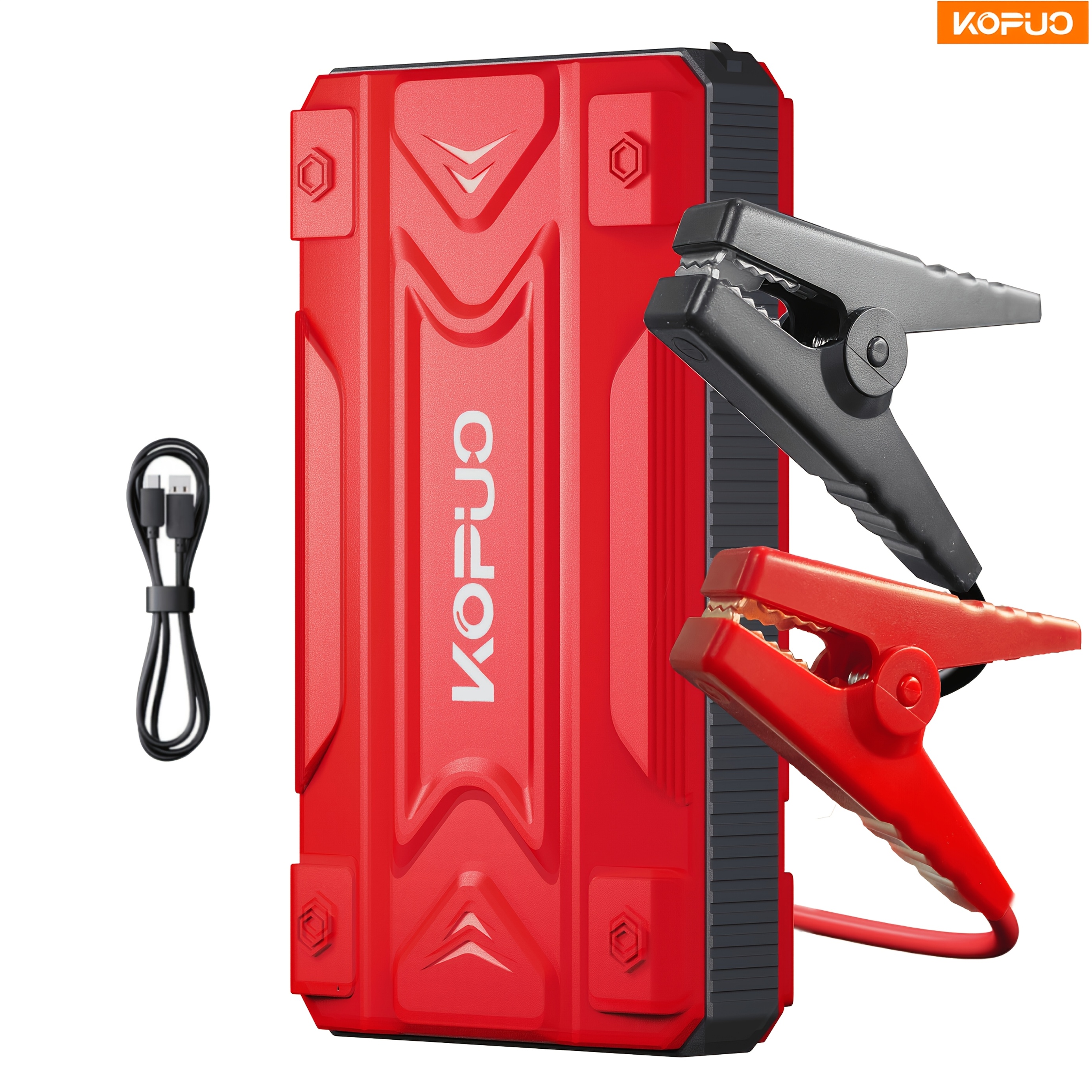 KOPUO 5000A Car Jump Starter (9.0L Gas/8.0L Diesel) Portable Device for Starting Vehicles, 12V Battery Booster with Safety Cables, Quick Charging Capabilities, Lights, Compact Design, Essential for Camping.