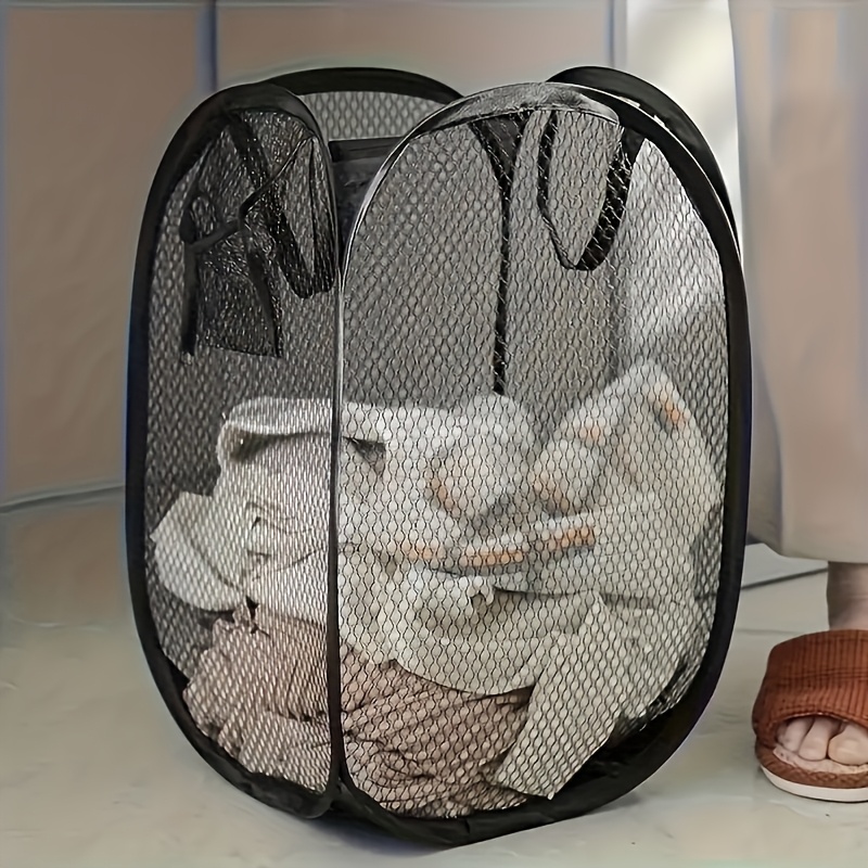 1pc Pop-Up Mesh Laundry Hamper with Ergonomic Handles - Foldable Fabric Storage Basket for Laundry Room, Living Room, Bathroom, Bedroom - High Capacity, No Padding, Black and Red Options, Laundry Accessory | Modern Laundry Basket | Durable Mesh Basket, Laundry Room Accessories, Laundry Baskets