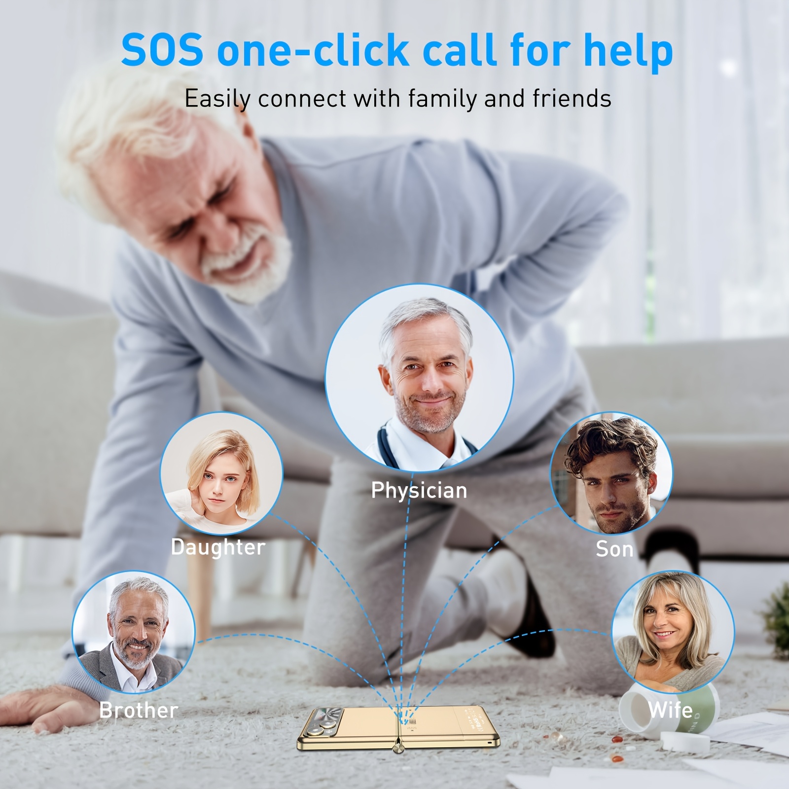 XGODY S200 Senior Mobile Phone Simple For Elderly, Basic Cell Phone With Large Buttons, Flip Phone, Unlocked Senior Mobile Phone With 2.4" Color Display | SOS Button | FM Radio |MicroSD Up To 128 GB Fat32 Torch |1300mAh Battery (Golden) With Case+Strap - Image 6