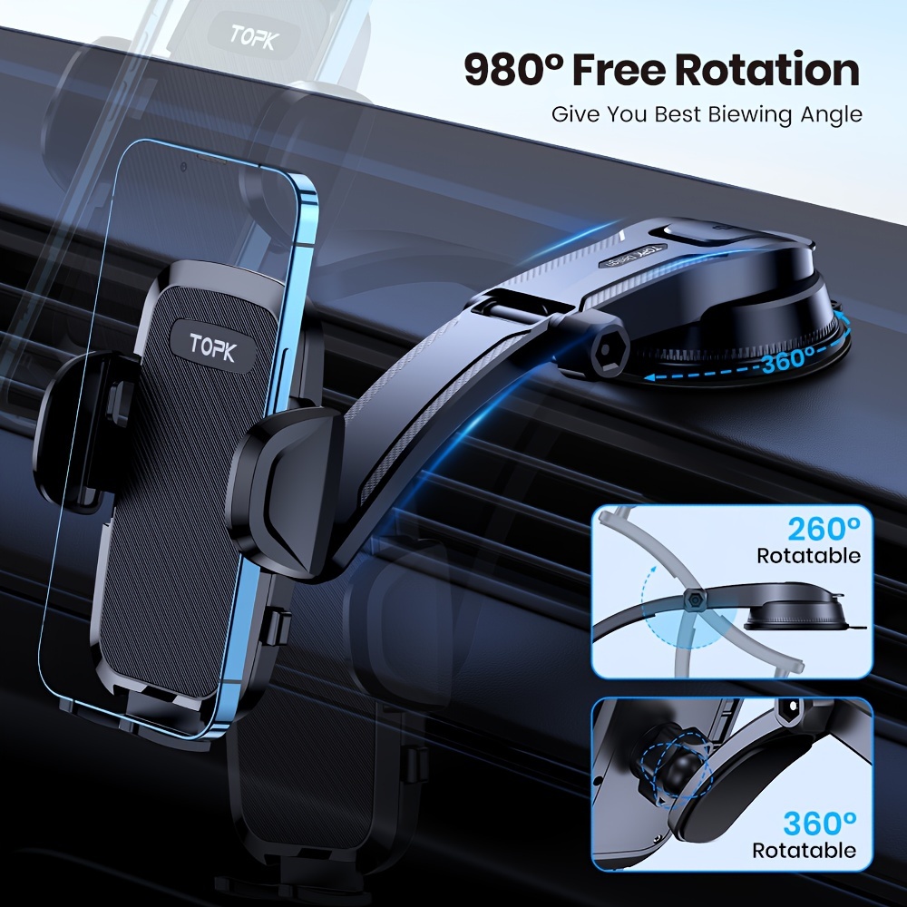 Car Phone Holder Mount, Upgraded Handsfree Stand, Phone Holder for Car Dashboard, Compatible with iPhone Android
