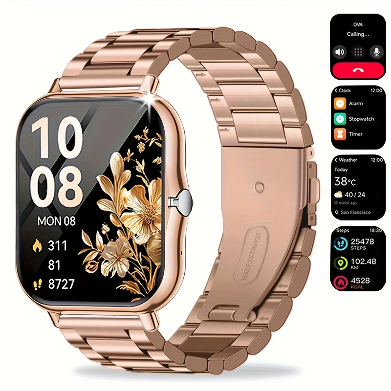 Unisex Smart Watch Compatible for Android/iPhone - Wireless Smartwatch with Touchscreen, Alloy Metal Case, 100+ Modes, Phone Calls, Compatible for iPhone & Android Systems - Ideal Smartwatch Gift for Men & Women