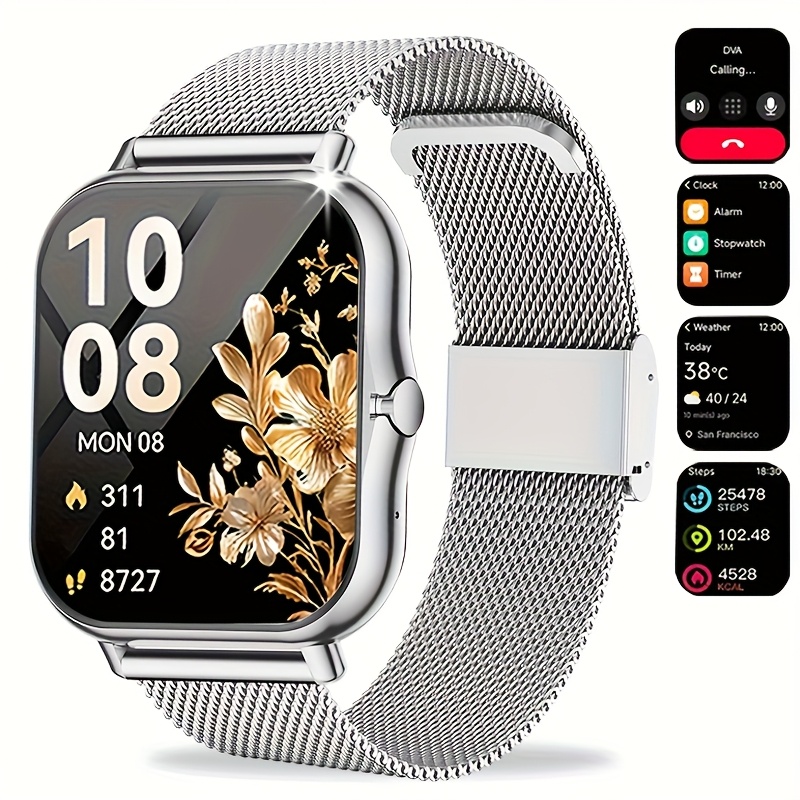 Unisex Smart Watch Compatible for Android/iPhone - Wireless Smartwatch with Touchscreen, Alloy Metal Case, 100+ Modes, Phone Calls, Compatible for iPhone & Android Systems - Ideal Smartwatch Gift for Men & Women