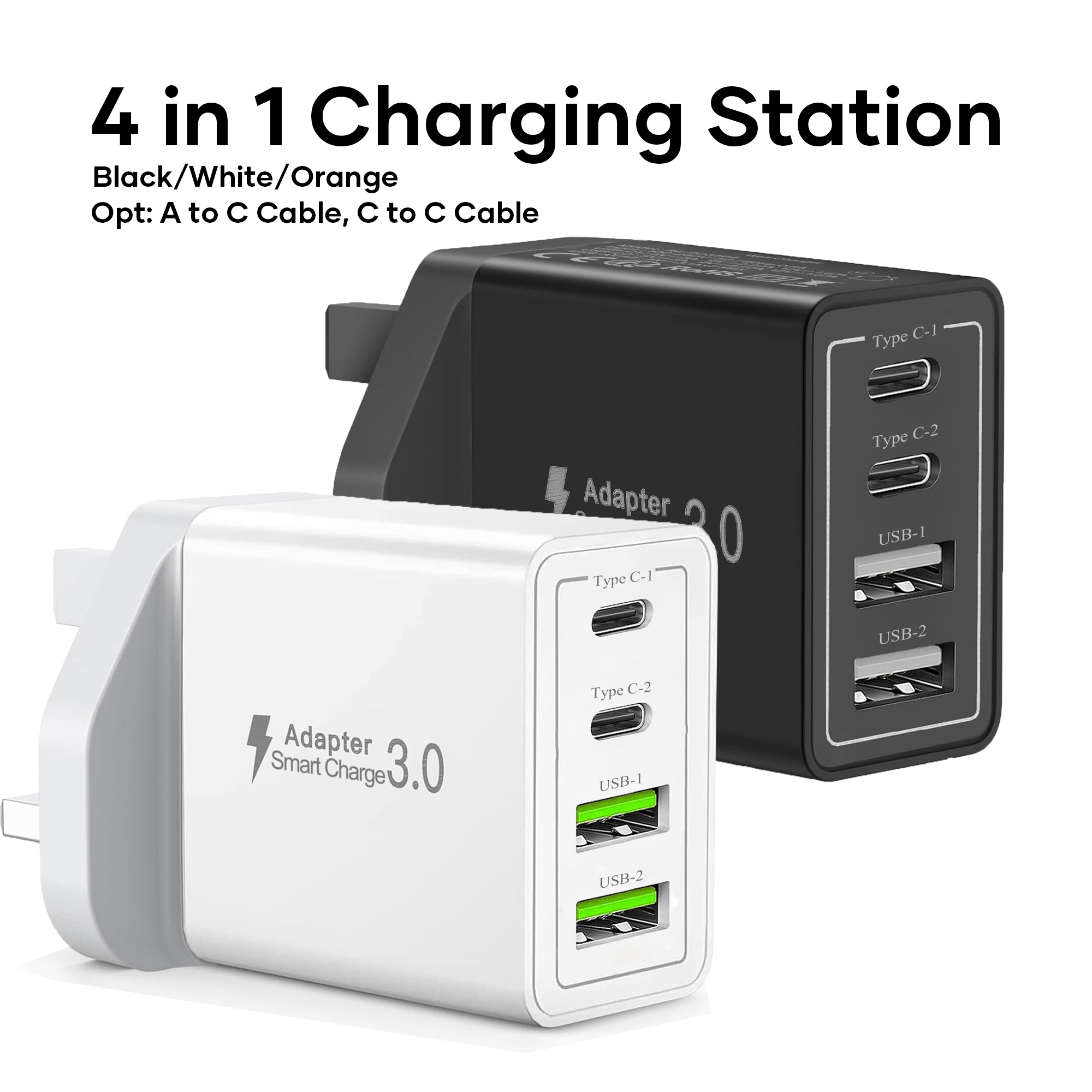 Smart Desktop - Charging Station Compatible for iPhone 17/16, Smartphones & Tablets - 10W 5V2A 2A2C Multi-Port Adapter with Plug, Voltage (220-240), Compact for /Office Use