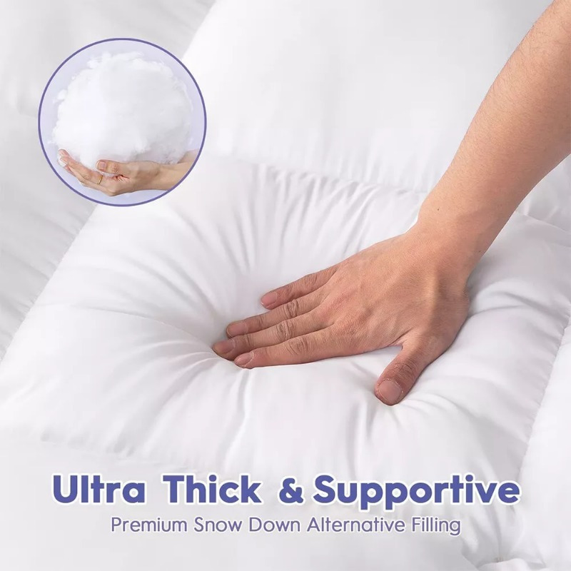 1Pc Hotel Quality Mattress Topper 10cm/ 4-Inch Deep Thick Plush Mattress Pad, Soft Bed Topper With Elastic Straps For Secure Fit, Single Double King Super All Sizes, White, Christmas Gift And Black Friday Items - Image 6
